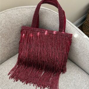Natasha Beaded Fringe Handbag Embellished Evening Bag Statement Mini Clutch NWT